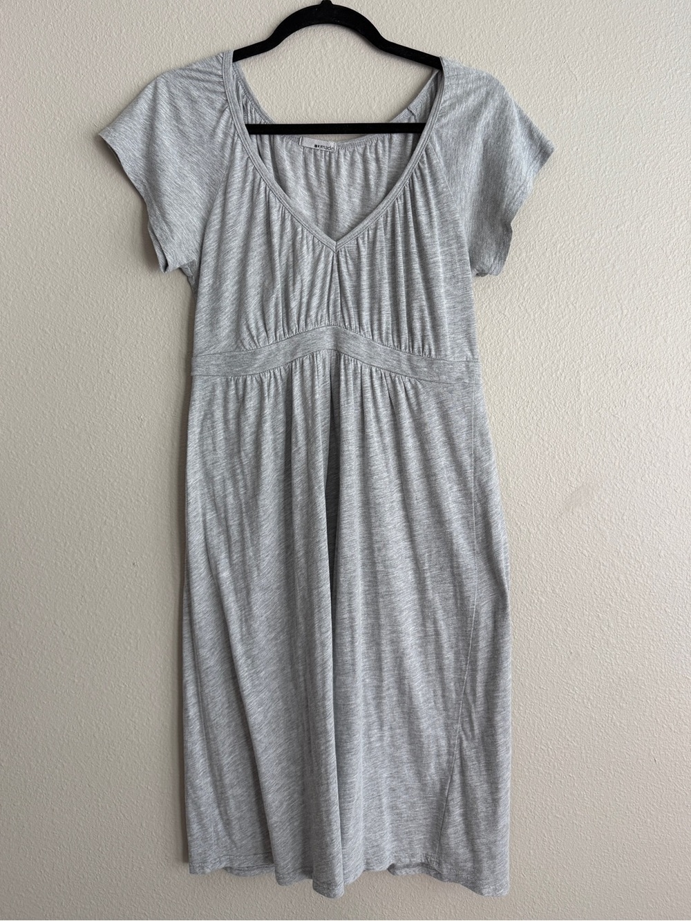 Vintage Y2K LAmade Cotton Empire Waist Mini Dress Gray V Neck Short Sleeve Sz L
